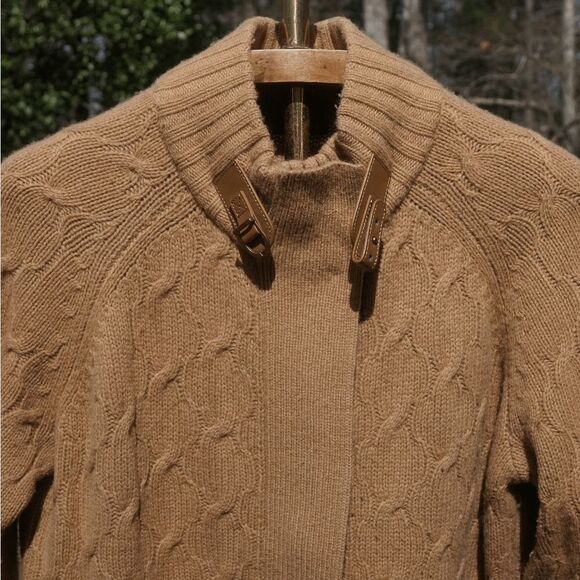 Talbots Camel Cable Knit Equestrian Cardigan Sweater - Picture 3 of 6